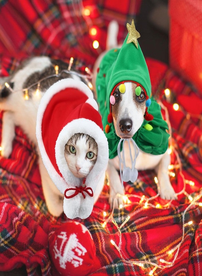 SilTriangle 2 Pcs Pet Christmas Costume, Dogs Cats Cape with Hat Santa Claus Cloak and Xmas Tree Cloak with Star and Pompoms, for Dogs Cats Pet Puppy Santa Gifts Christmas Outfit(Small) - Image 4